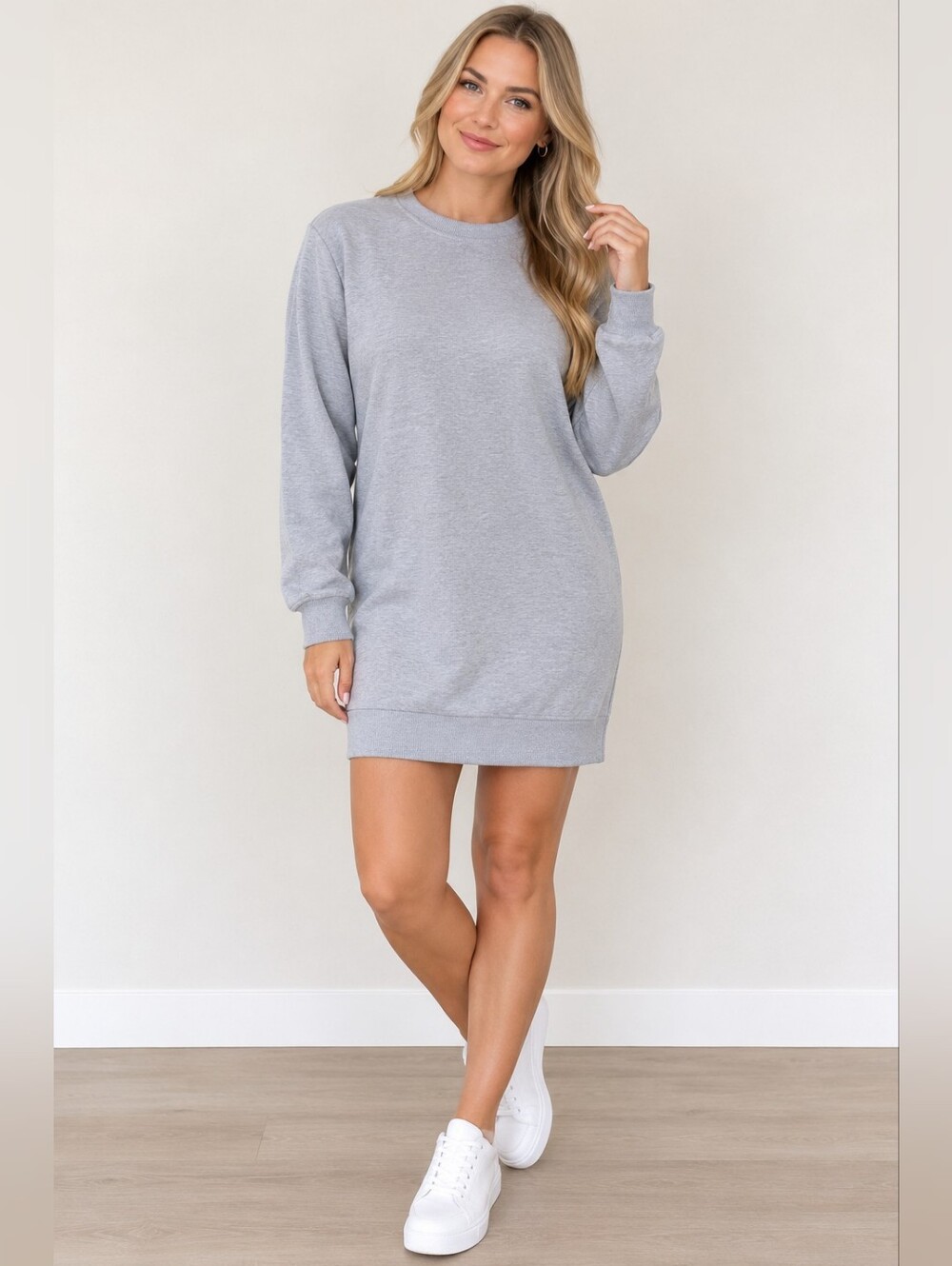 Oversized Small Gray Long Sleeve Sweater Dress